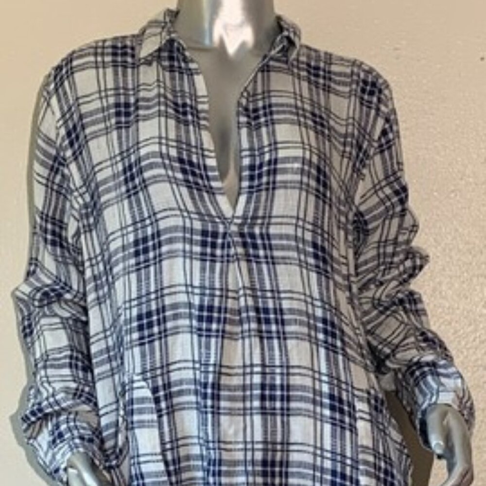 Pre-Loved CP Shades Women's Teton Navy Blue & White Plaid Linen Tunic - Small
